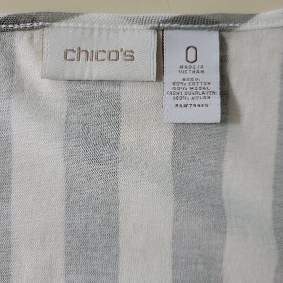 Chico's Striped Scoop-neck Tank Top with Sheer Front Overlay - Picture 2 of 11